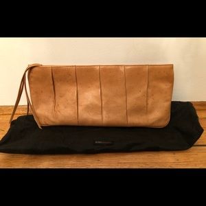 BCBG Max Azria Tan Leather Clutch Bag purse AS IS